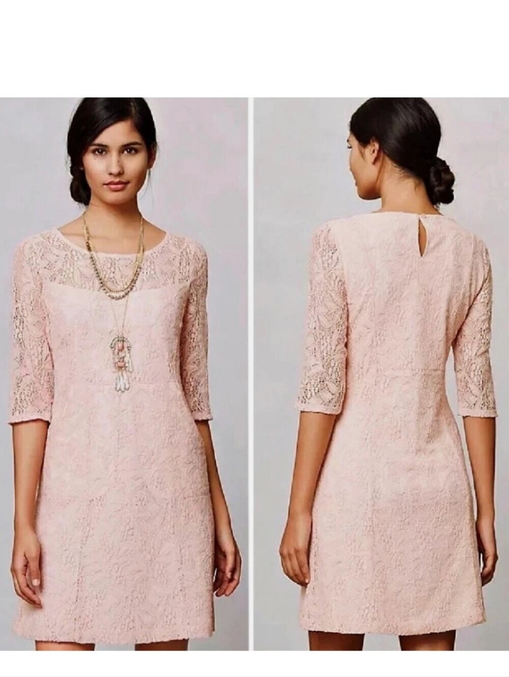 Anthropologie Maeve Lace Dress Peachy Blush With Pockets Sz Medium